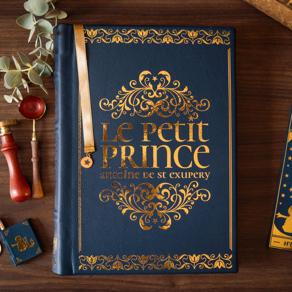 LE PETIT PRINCE - Relié à la main (cuir véritable) Bleu Marine - Enide Books