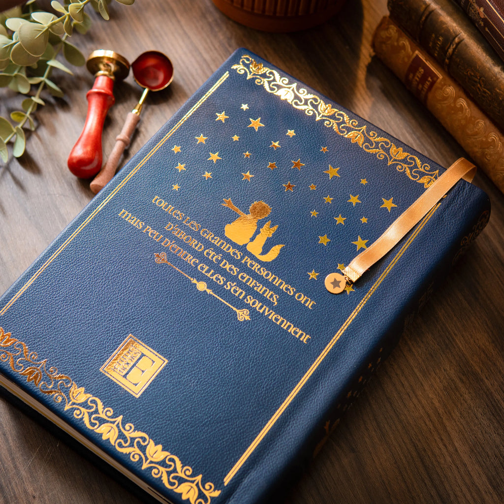 LE PETIT PRINCE - Relié à la main (cuir véritable) Bleu Marine - Enide Books