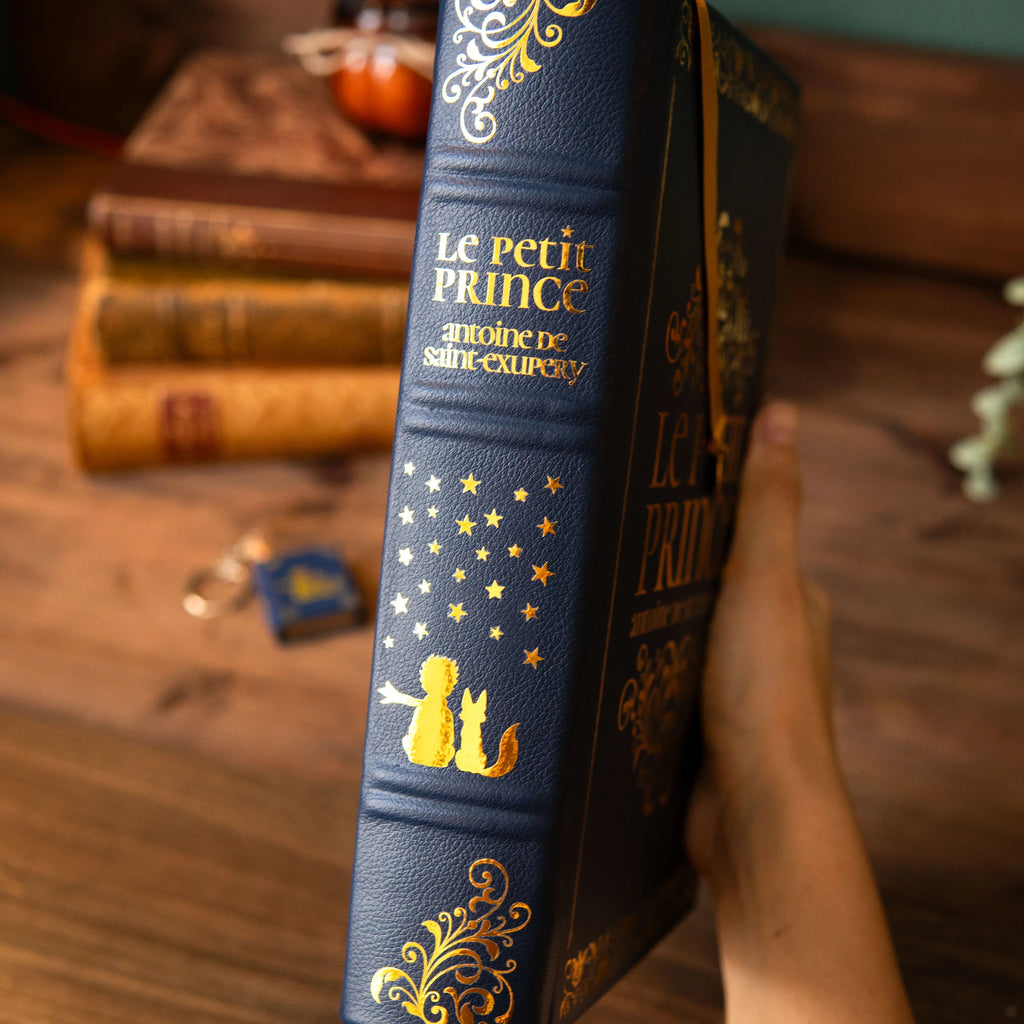 LE PETIT PRINCE - Relié à la main (cuir véritable) Bleu Marine - Enide Books