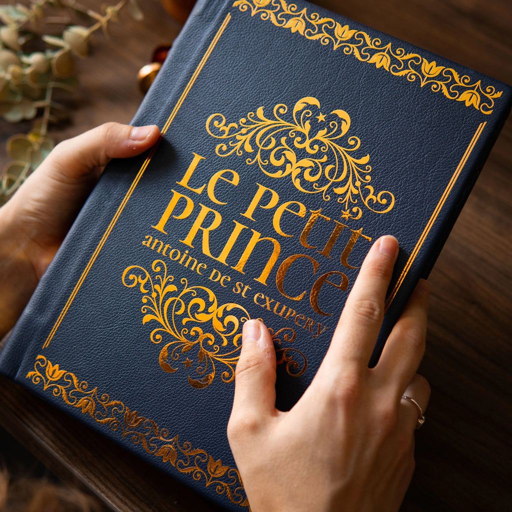 LE PETIT PRINCE - Relié à la main (cuir véritable) Bleu Marine - Enide Books