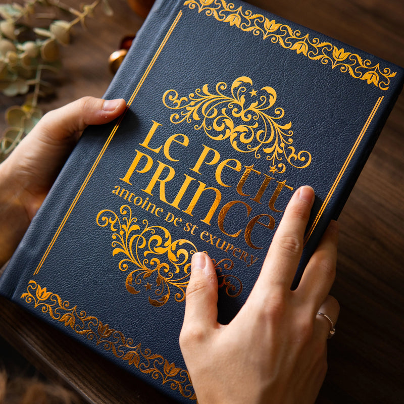 LE PETIT PRINCE - Relié à la main (cuir véritable) Bleu Marine - Enide Books